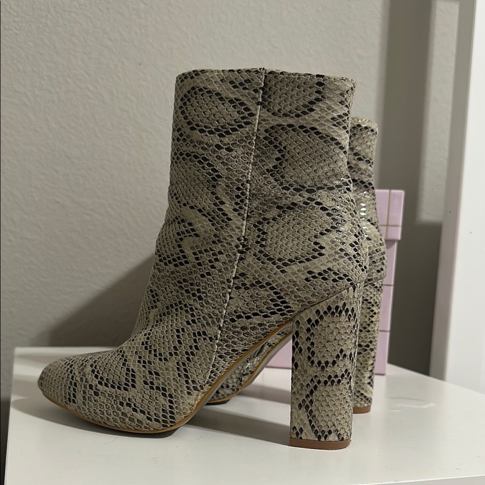 PrettyLittleThing Snakeskin Ankle Boots with heel